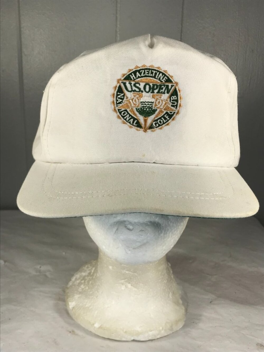 Vintage Hazeltine 1991 US Open Hat Cap Adjustable White Green Leather Strap